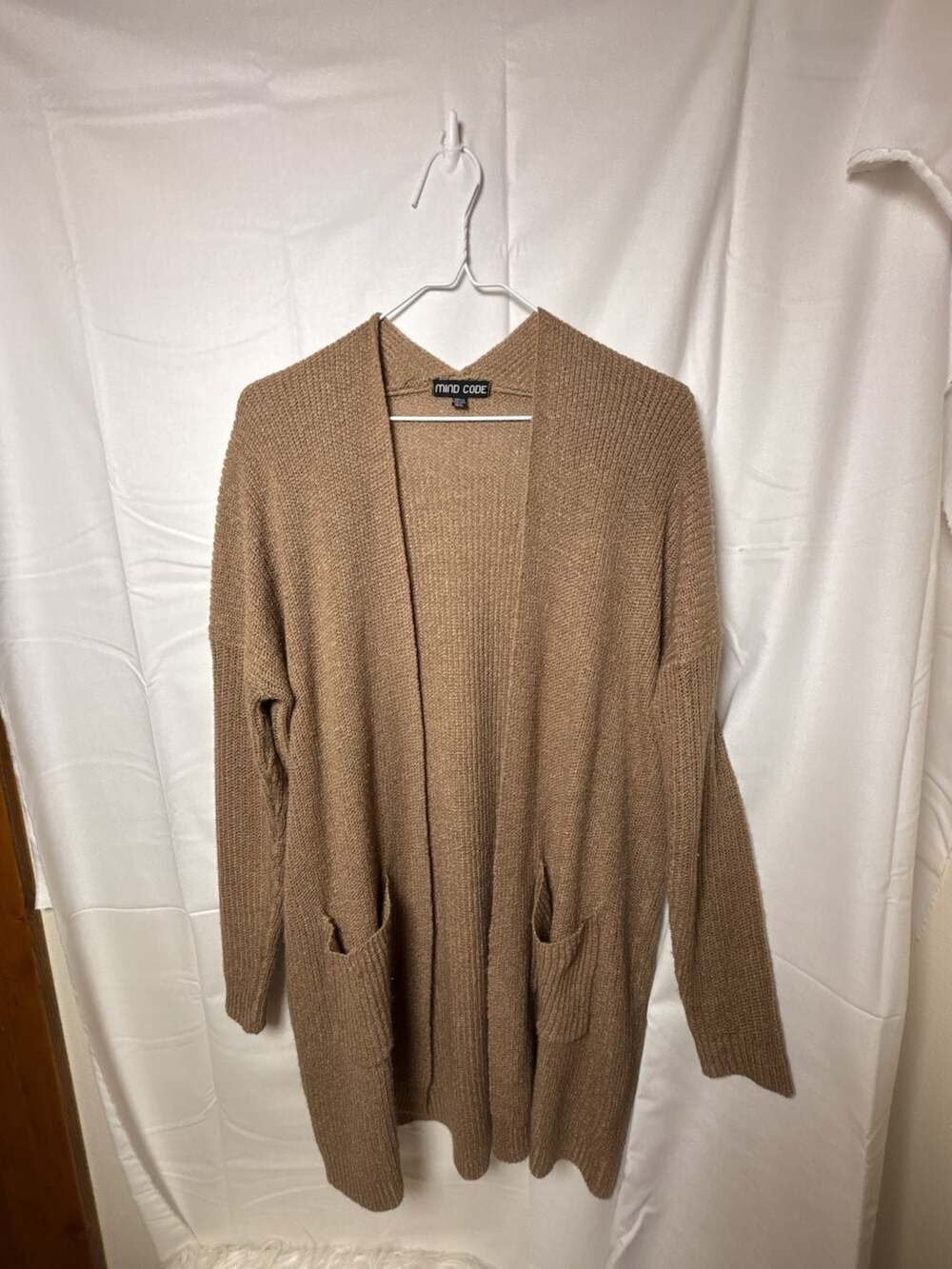Mind Code Open Front Cardigan Sweater Size M/L Brown Long Sleeve Pockets